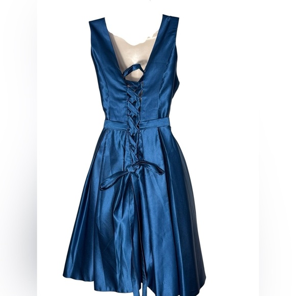 TS Couture A-Line Corset Back Puff Dress Womens Size L Blue Satin Gown Dress - Picture 8 of 15